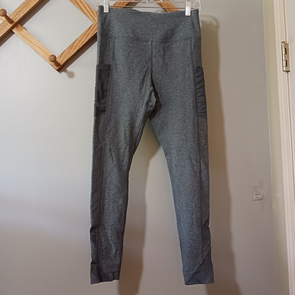Mondetta Gray Leggings Sheer Side Pockets and Calf Strips Women's Size Small